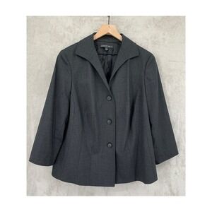 Lafayette 148 Blazer Womens 14 Charcoal Grey Wool 3/4 Sleeve Professional